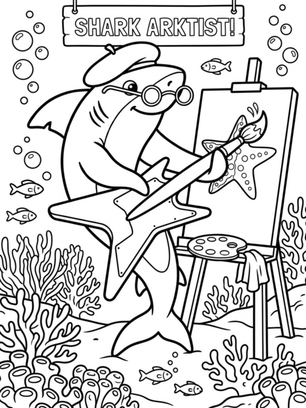 Shark Painting on an Easel