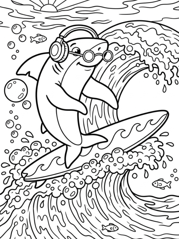 Shark Surfing on a Ocean Wave